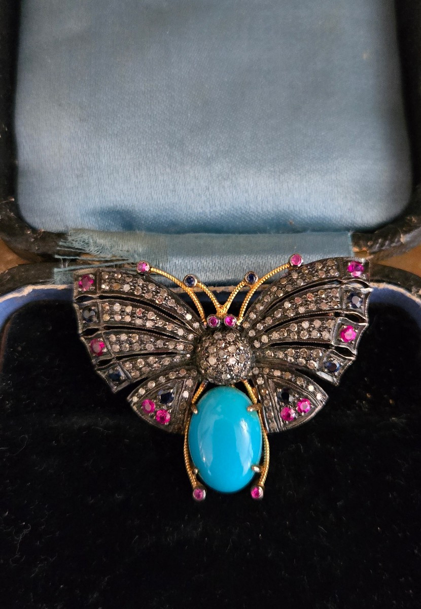 Vintage Butterfly Brooch Set With Precious Stones