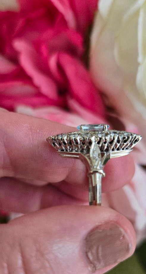 Bague en Or 18ct sertie d'un Aigue-marine et de Diamants -photo-1