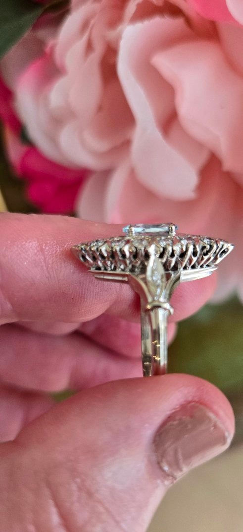 Bague en Or 18ct sertie d'un Aigue-marine et de Diamants -photo-2