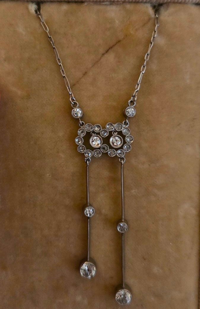 Collier Négligé Art Déco en Platine sertie de Diamants -photo-2