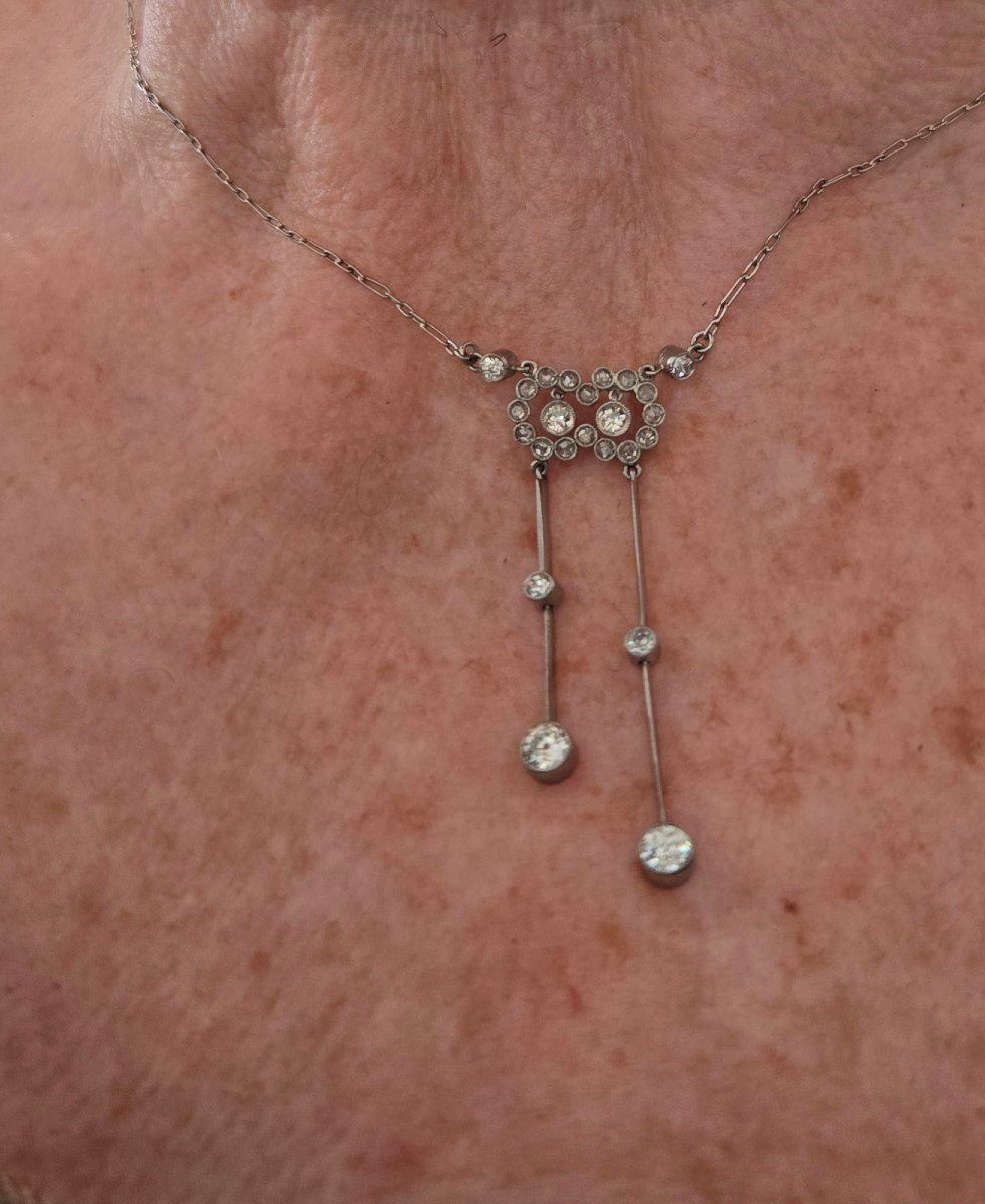 Négligée Art Deco Platinum Necklace Set With Diamonds-photo-5