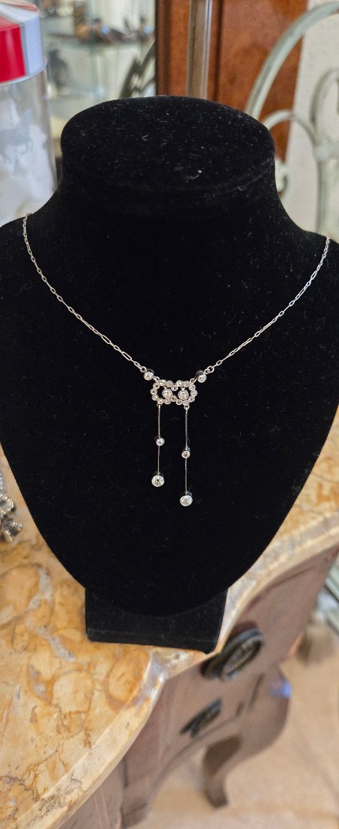 Négligée Art Deco Platinum Necklace Set With Diamonds-photo-3