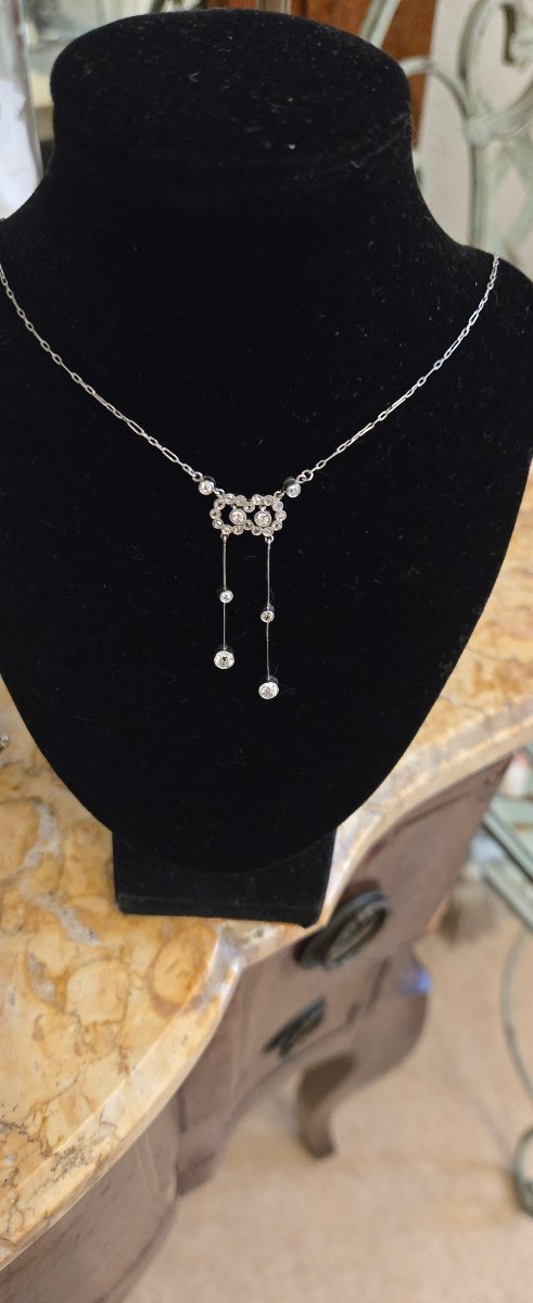 Négligée Art Deco Platinum Necklace Set With Diamonds-photo-6