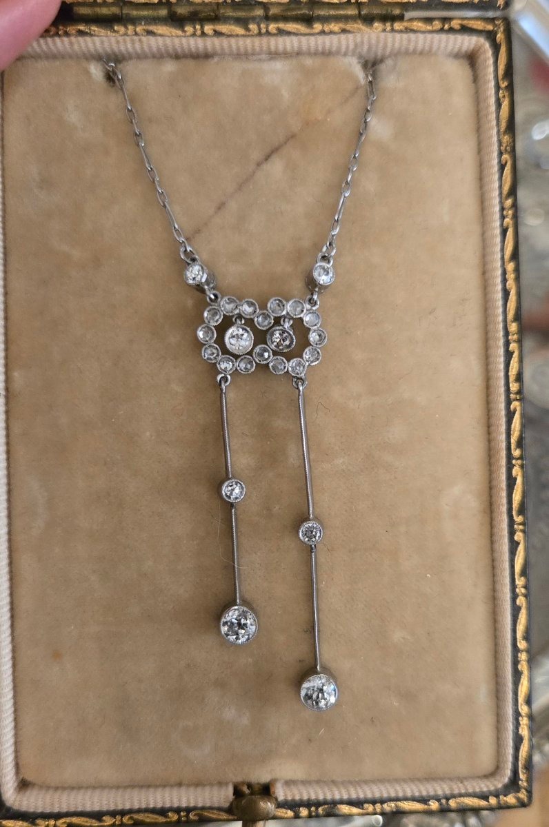 Collier Négligé Art Déco en Platine sertie de Diamants -photo-2