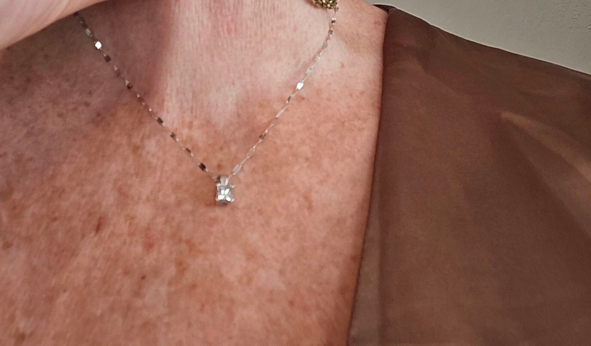 Pendentif/Collier Diamant, taille Princess, montre sur 18ct Or Blanc -photo-1