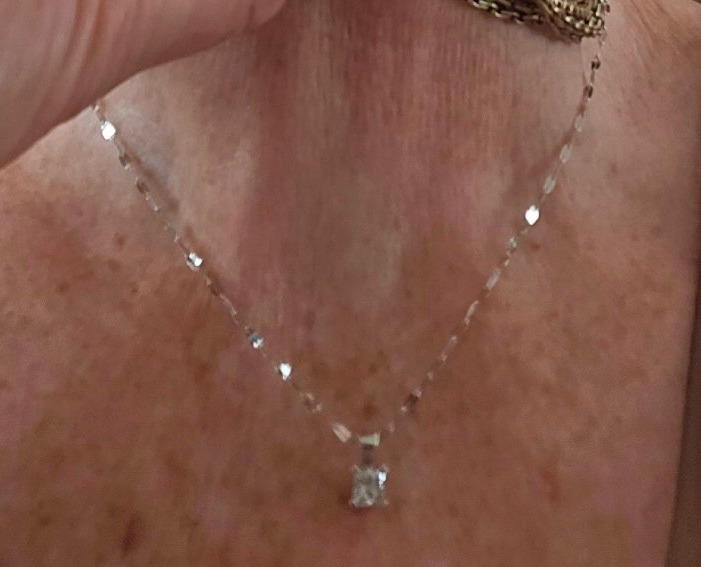 Pendentif/Collier Diamant, taille Princess, montre sur 18ct Or Blanc -photo-4