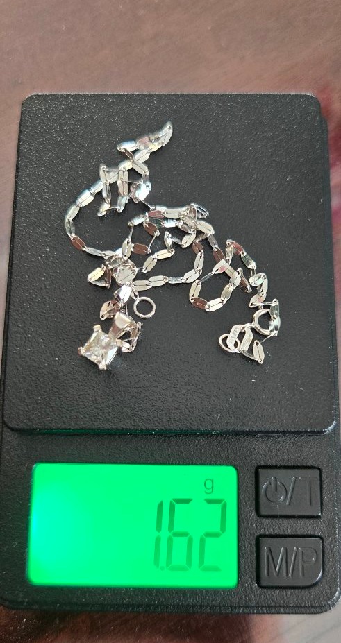 Pendentif/Collier Diamant, taille Princess, montre sur 18ct Or Blanc -photo-7