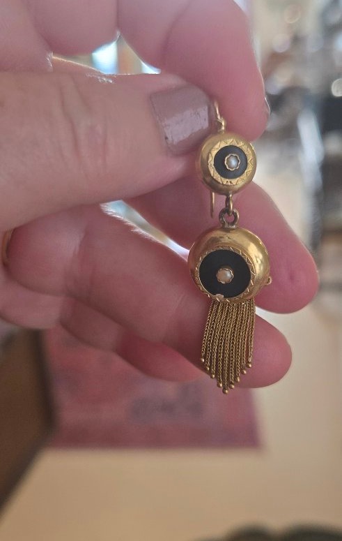 Boucles d'oreilles Napoléon 111 en Or 18ct et Onyx -photo-2