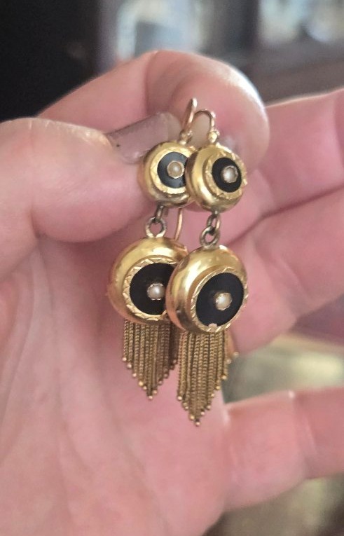 Boucles d'oreilles Napoléon 111 en Or 18ct et Onyx -photo-3
