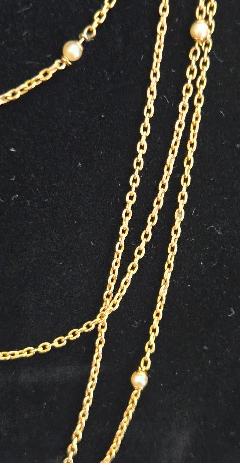 18k Rose Gold Sautoir / Long Necklace Set With Natural Pearls -photo-4