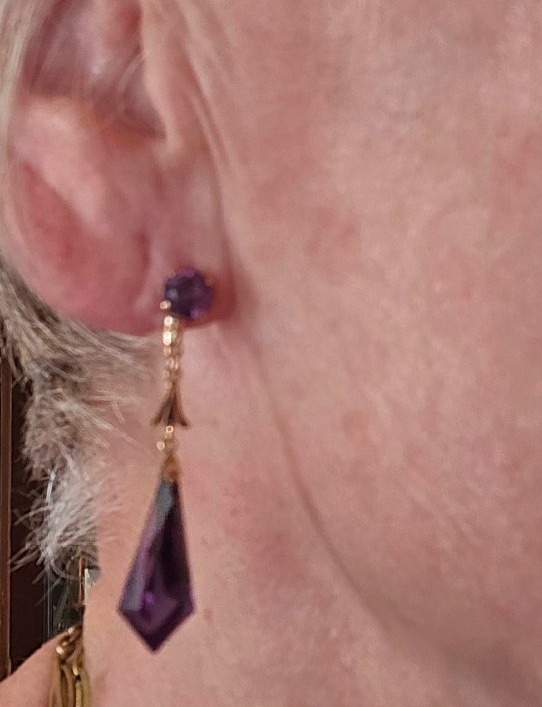 Boucles d'oreilles Art Déco, en Or 14ct serties de Saphirs Violets -photo-1