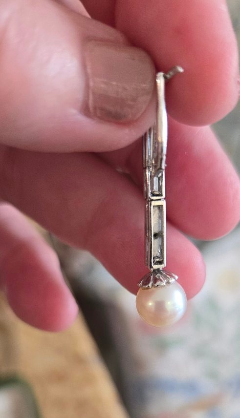 Art Déco - paire de Boucles d'oreilles en Onyx, Diamants en Or Blanc -photo-4