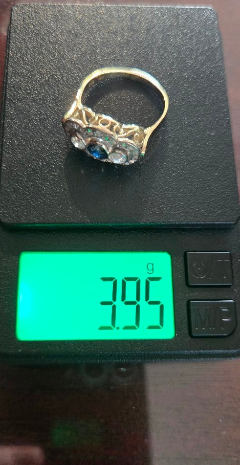 Art Déco- Bague ornée de Diamants et d'un Saphir -photo-4