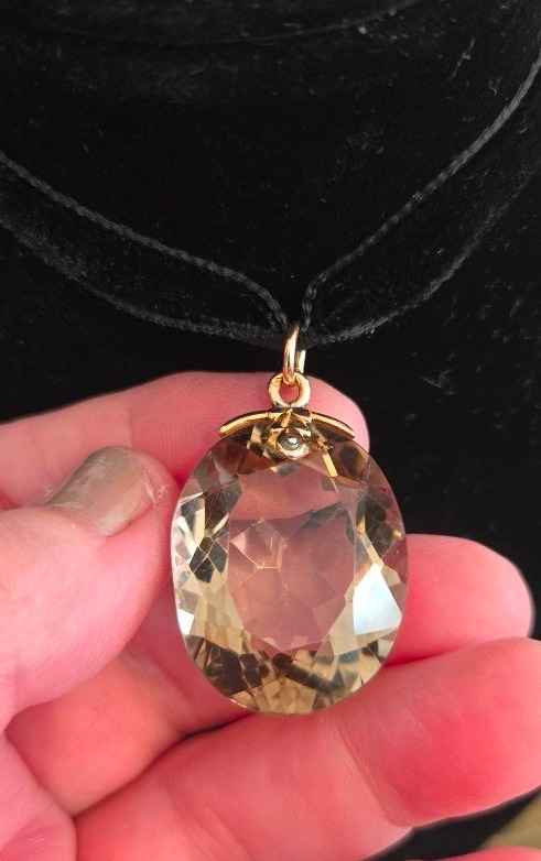 Vintage 18k Gold Pendant Set With A Large Citrine-photo-4