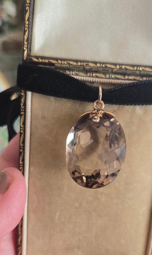 Vintage 18k Gold Pendant Set With A Large Citrine-photo-2