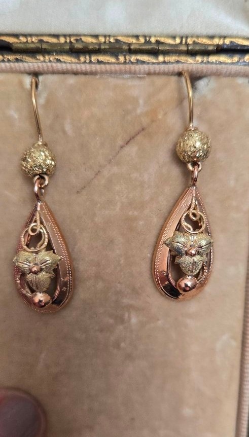 Art Nouveau - Boucles d'oreilles en Or 18ct Rose et Jaune-photo-3