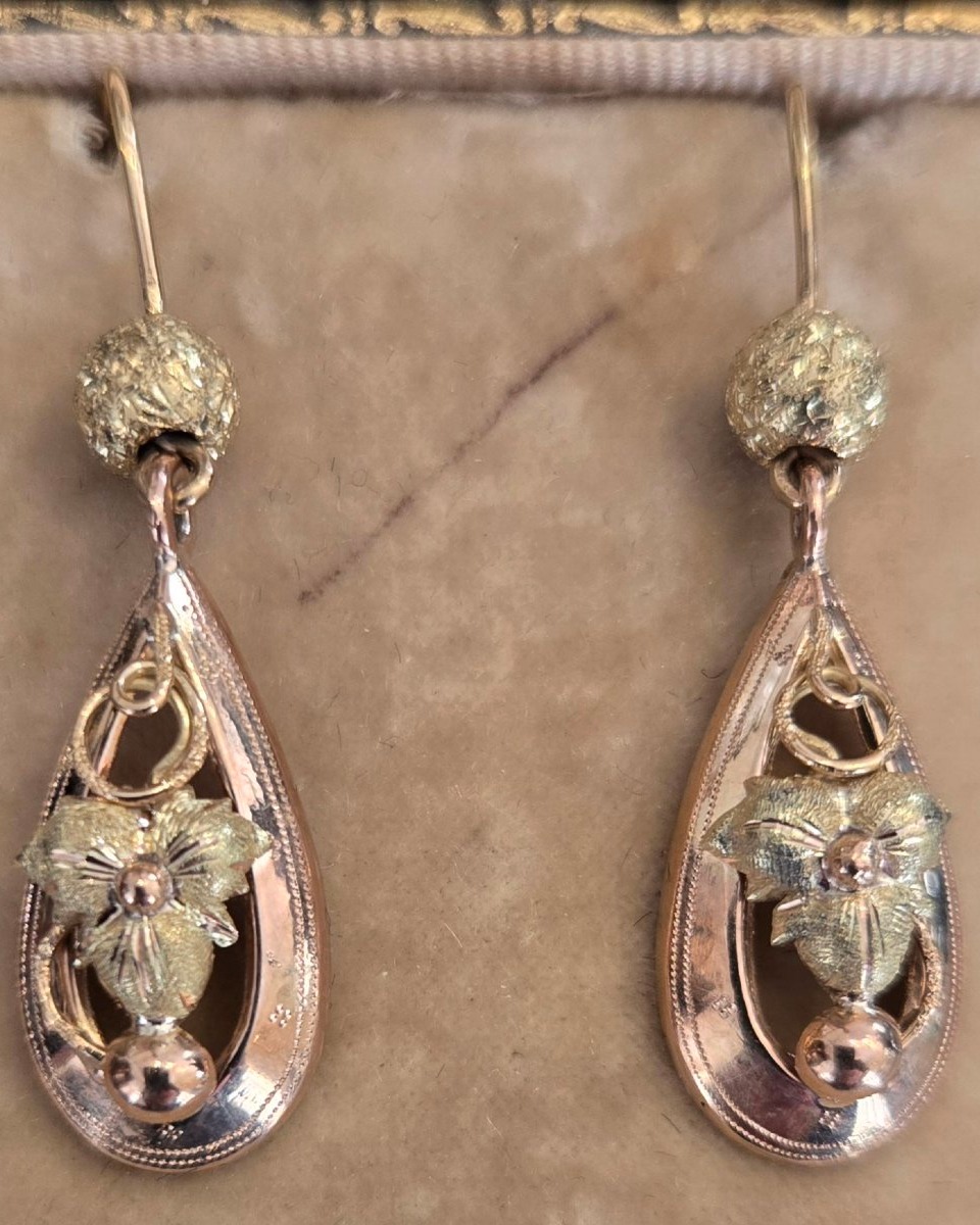 Art Nouveau - Boucles d'oreilles en Or 18ct Rose et Jaune