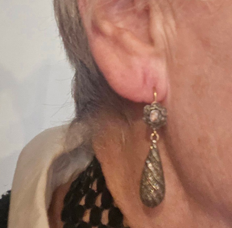 Boucles d'oreilles Vintage en Or 14ct, Argent et Diamants -photo-2