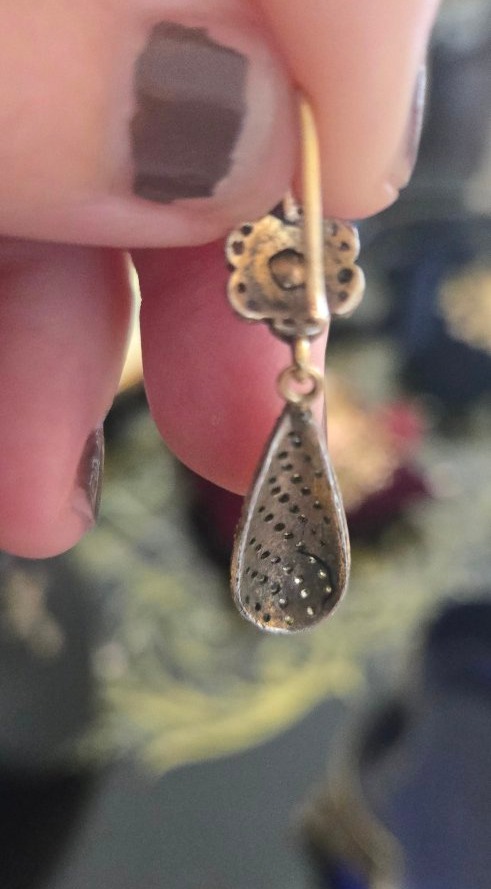 Boucles d'oreilles Vintage en Or 14ct, Argent et Diamants -photo-1