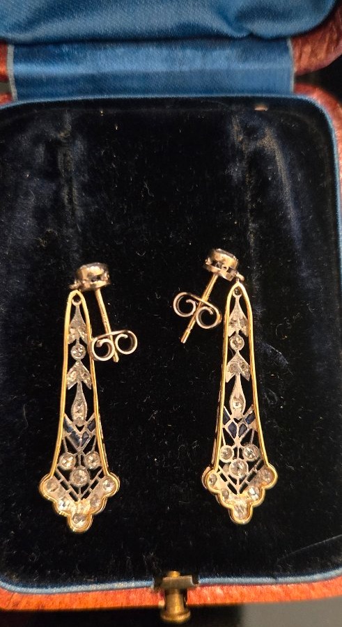 Art Deco Earrings In 18ct White And Yellow Gold Set With Sapphires And Diamonds -photo-3