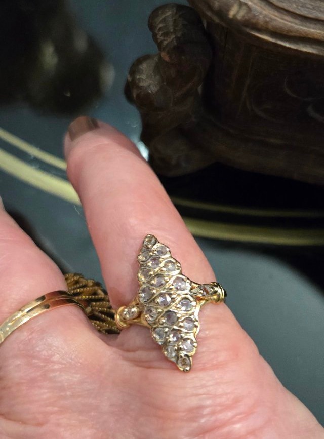 Bague Belle Époque, Navette,  en Or 18ct ornée de Diamants -photo-2