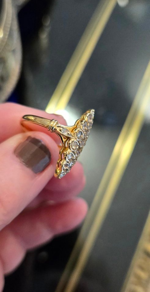 Bague Belle Époque, Navette,  en Or 18ct ornée de Diamants -photo-3