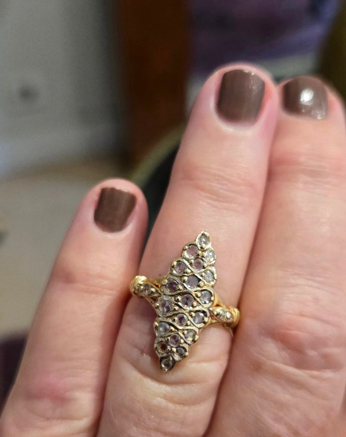Bague Belle Époque, Navette,  en Or 18ct ornée de Diamants -photo-5