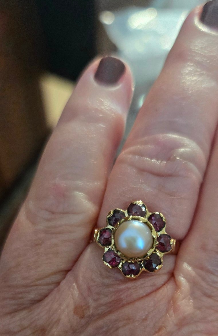 Bague Vintage "Marguerite " en Or 18ct et Grenats de Perpignan -photo-4