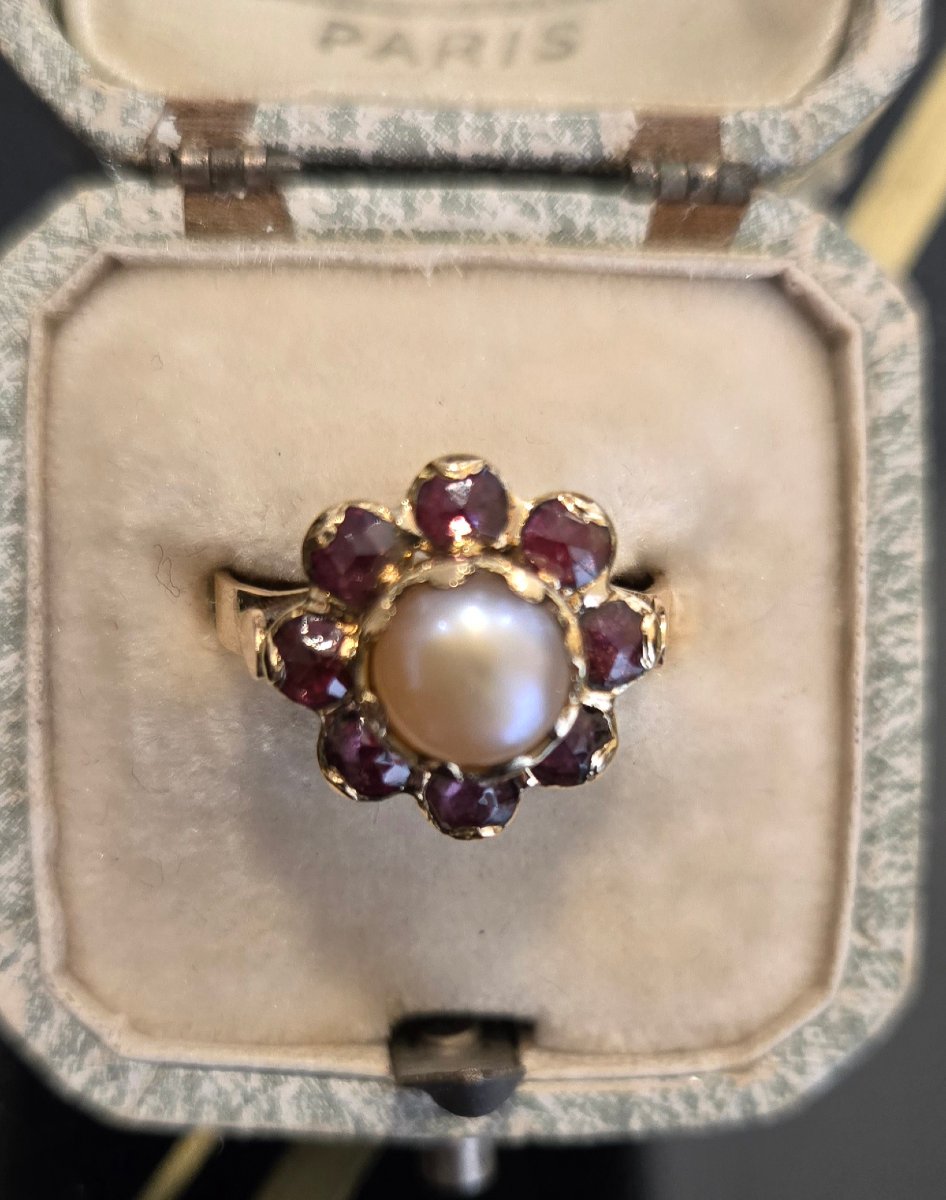 Bague Vintage "Marguerite " en Or 18ct et Grenats de Perpignan -photo-7