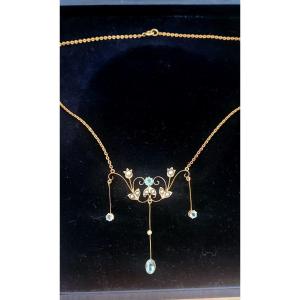 Belle Epoque Aquamarine And Gold Necklace