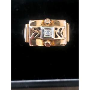 Art Deco “tank” Ring In 18ct Gold And Diamond