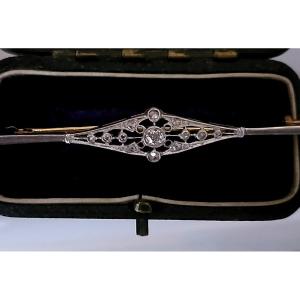 Belle Epoque - Broche Barrette En Or 18ct Et Diamants 