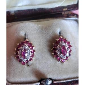 Vintage Boucles d'Oreilles, Rubis Et Diamants En Or