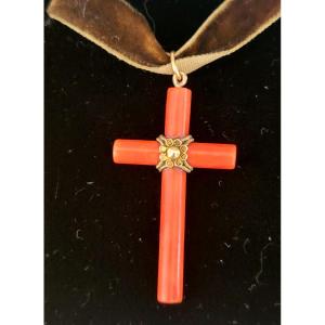 Antique Coral And Gold Cross (napoleon 111)