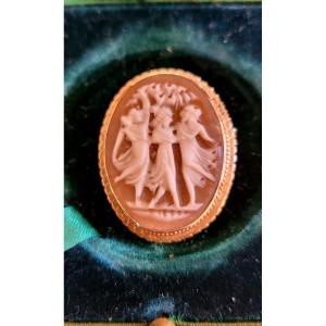 Old Brooch/pendent Cameo With  "the Three Graces" Set In Gold. 