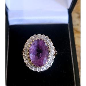 Vintage “cocktail” Ring – Amethyst, Diamonds Set In Gold