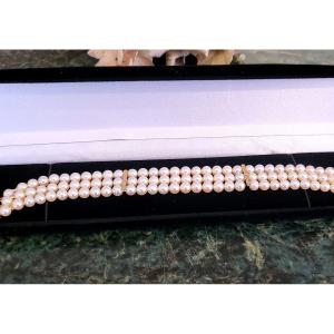 3 Row Cultured Pearl Bracelet, 18ct Gold Clasp 