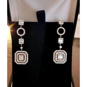 Modern “art Deco” Style Earrings In 18ct Gold And Diamonds 