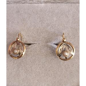 Art Nouveau Dormeuses Earrings In 18ct Gold 