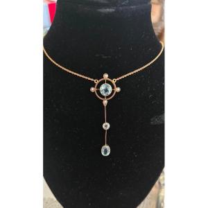 Belle Epoque Necklace Set With Aquamarines In Gold.