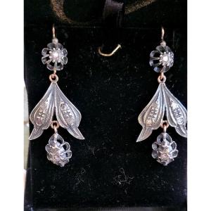 Antique Silver And Gold Earrings With Diamonds 