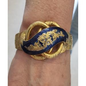 Napoleon 111 Bangle In Yellow Gold, Blue Enamel And Diamonds 