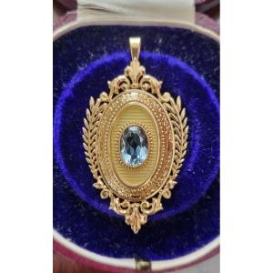 Aigue-marine Pendentif en Or 18ct Napoléon 111