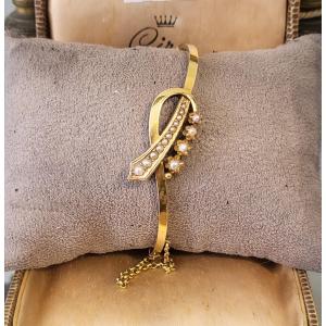 Bracelet jonc en Or 18ct  et Perles Naturelles- Belle Epoque 