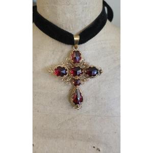 Perpignan Garnet Croix en Or 18ct, en Paillon 