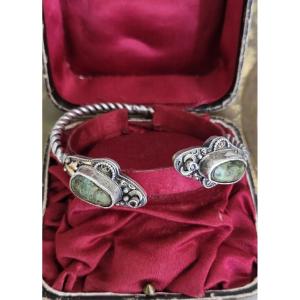 A Regional Provençal Antique Bracelet In Silver And Turquoise 