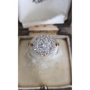 Art Deco 18ct Gold And Platinum Ring, Set With Rose Cut Diamonds  