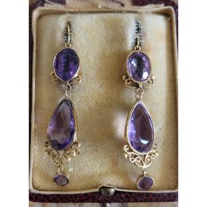 Napoléon 111 Boucles d'oreilles en Or 18ct serties d'Améthystes