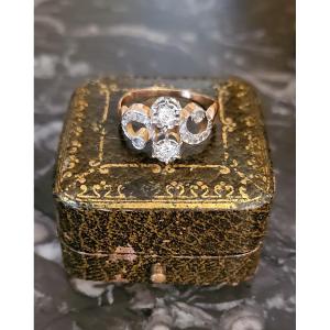 Bague Art Nouveau  - en Or blanc et jaune 18ct serti de Diamants 