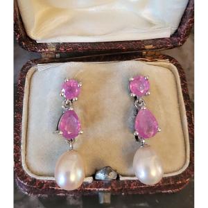 Earrings Set With Pink Sapphires In Silver